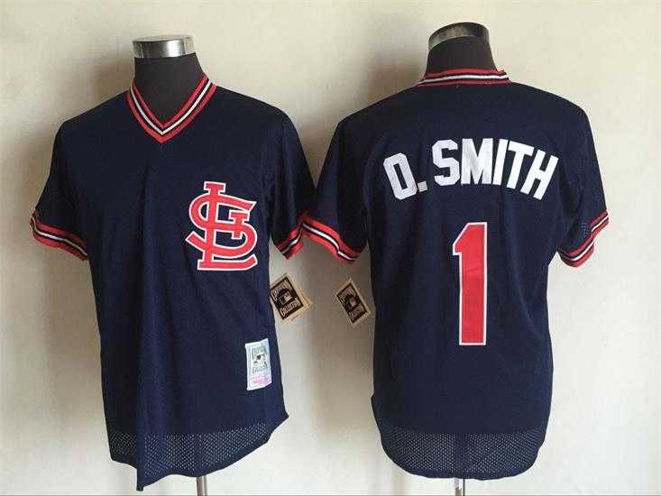 St. Louis Cardinals #1 Ozzie Smith Navy Blue Mitchell And Ness Throwback Pullover Stitched Jersey,We sell and wholesale St. Louis Cardinals #1 Ozzie Smith Navy Blue Mitchell And Ness Throwback Pullover Stitched Jersey on line form chian!